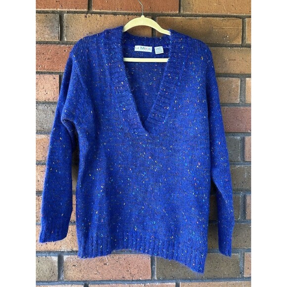Le‎ Moda Mohair Blend V-Neck Sweater 80's Speckled | Blue | Womens Size Medium - Picture 1 of 13